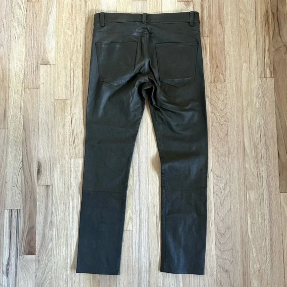 HELMUT LANG lamb leather pants ankle zip slim fit olive green size 6
